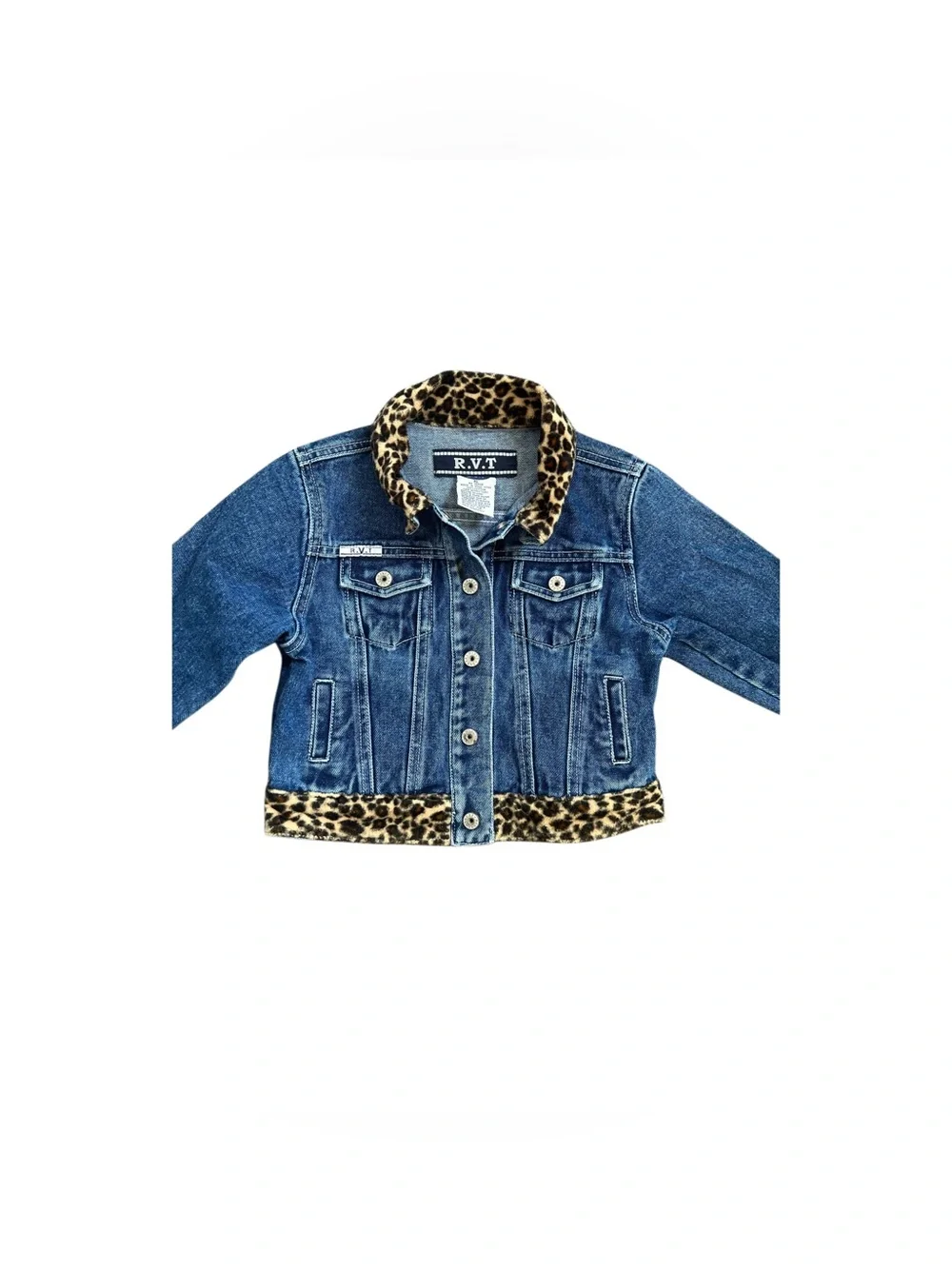 Vintage Girls Youth Denim Leopard Jacket